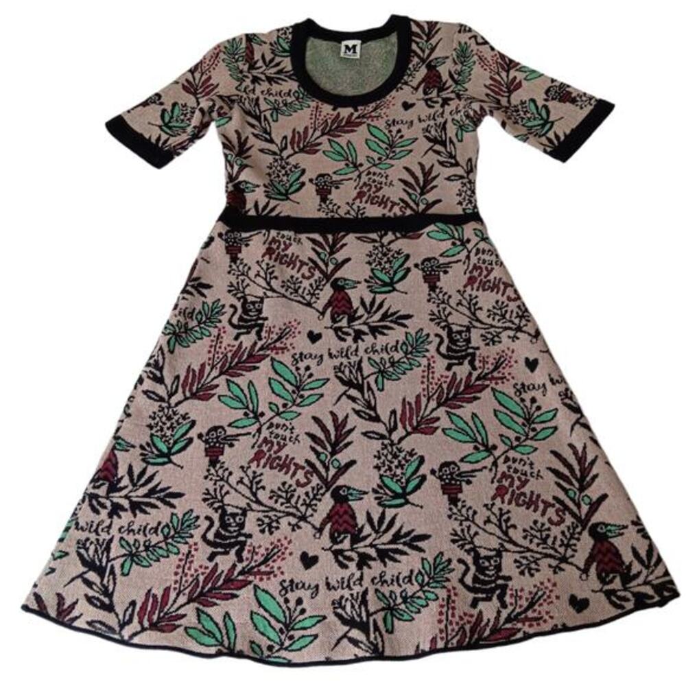 M MISSONI Knit Dress Circle‎ Skirt XS/SM Unique Rare Novelty Print Words Animals